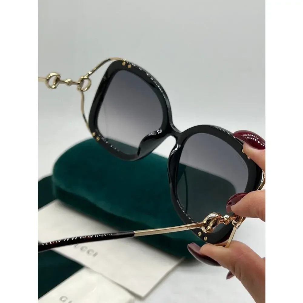 NEW Gucci GG1021S Black Oversized Metal Horsebit Sunglasses
